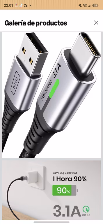 Cable USB tipo C INIU 2M en Amazon