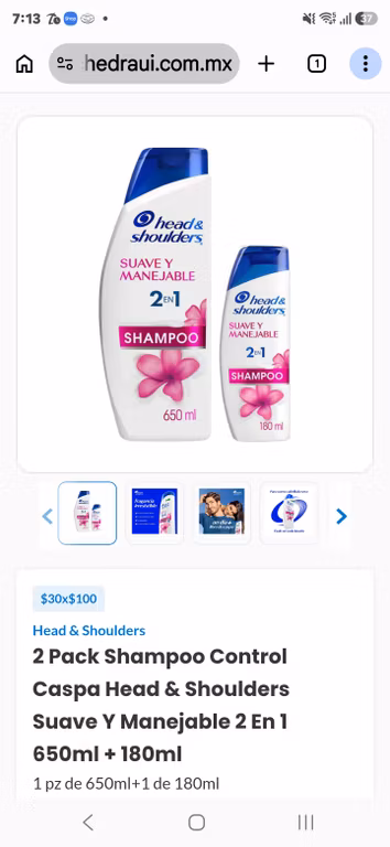 Chedraui: Pack head & shoulders Suave y Manejable 650ml+180ml