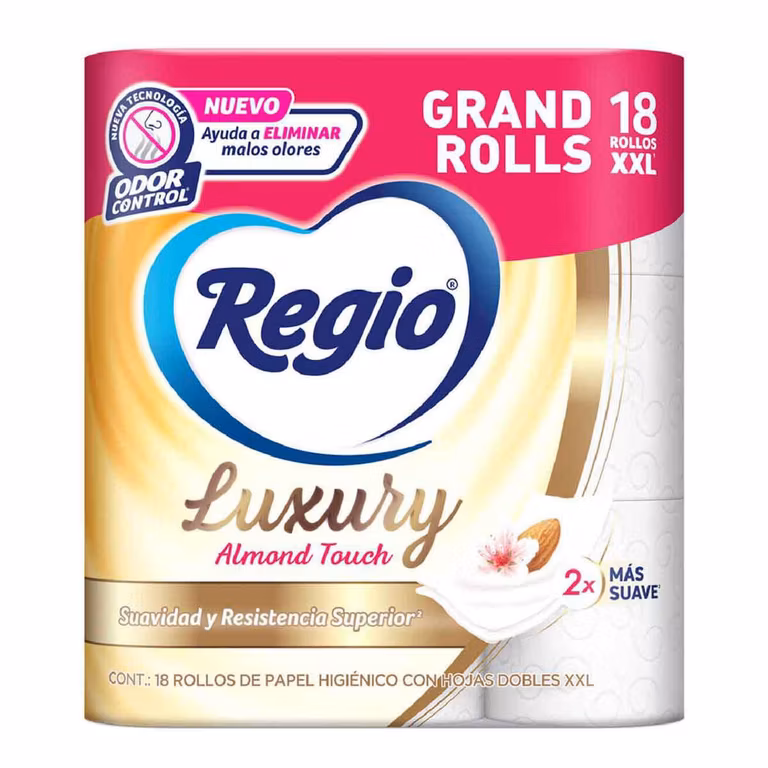 Chedraui: Regio Luxury Almond Touch - Papel Higiénico, Hojas Dobles, 18 Rollos ($84 c/u comprando 3)