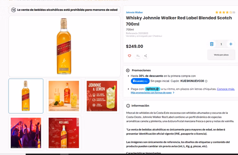 chedraui Whisky Johnnie Walker Red Label Blended Scotch 700ml