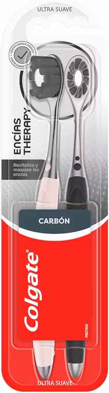 Colgate Cepillo Dental Encías Therapy Charcoal Cerdas Suaves 2 piezas (planea y ahorra)