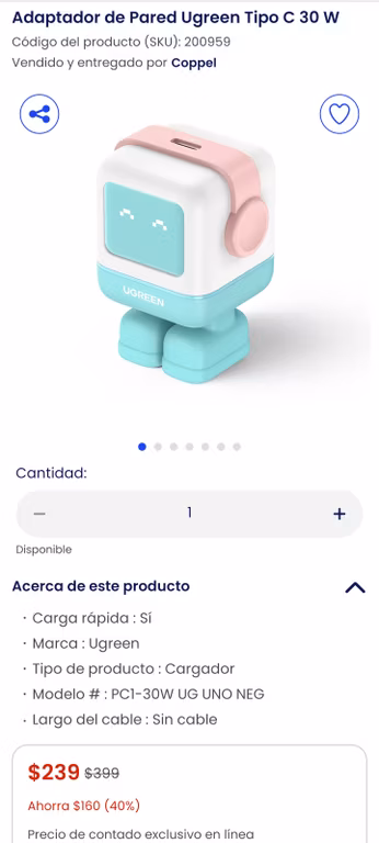 Coppel: Cargador Ugreen Nexode Robot 30W
