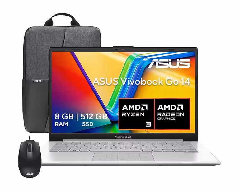 Coppel: Laptop Asus Vivobook Go 14 Pulgadas AMD Ryzen 3 30 8 GB RAM 512 GB SSD con Accesorios