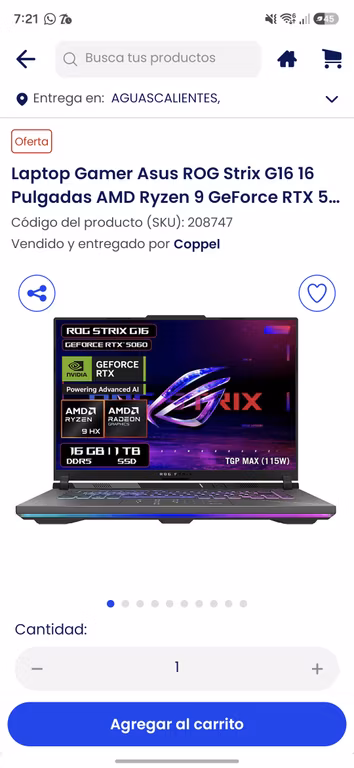 Coppel: Laptop Gamer asus rog strix g16 rtx 5060