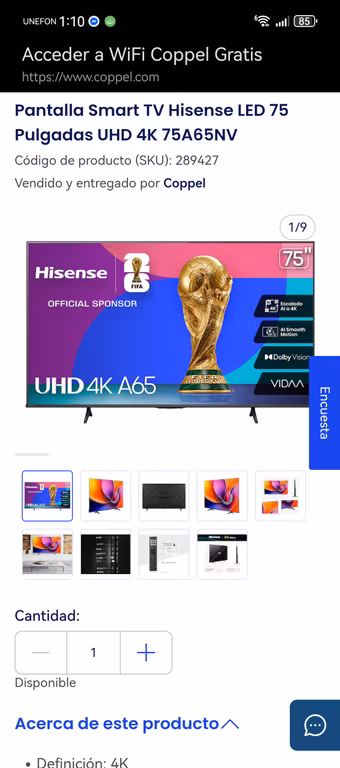 Coppel: Pantalla hisense 75"