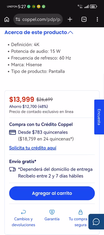 Coppel: Pantalla Smart TV Hisense UHD 85 Pulgadas 4K 85A65NV