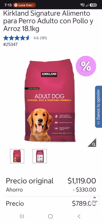 COSTCO Kirkland Signature Alimento para Perro Adulto con Pollo y Arroz 18.1kg