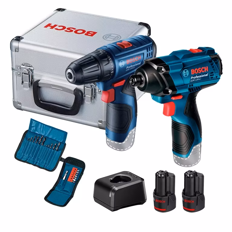 Costco: Set Bosch Atornillador GSR120 + Llave de Impacto GDR120 12V + 2 baterías 2Ah + cargador + maletin Aluminio + Accesorios (brocas..)