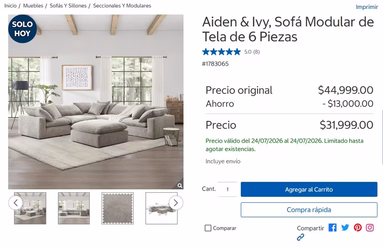 Costco: Sofá Modular de Tela de 6 Piezas