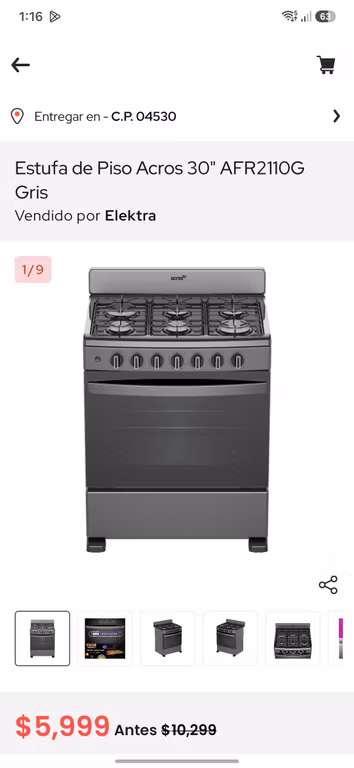 Elektra: Estufa de piso acros 30"