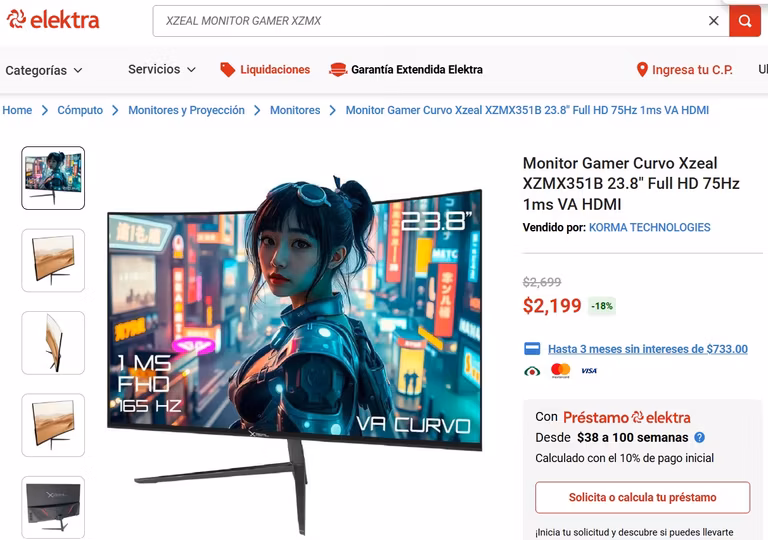 Elektra: monitor gamer curvo Xzeal 23.8" FHD