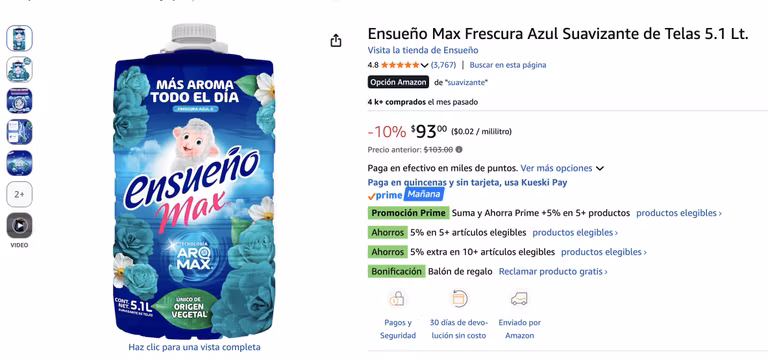 Ensueño suavizante 5.1 L AMAZON