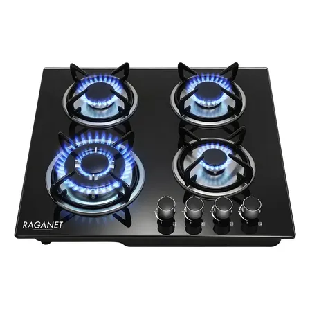 Estufa De Mesa/parrilla A Gas 4 Quemadores, Cristal Templado Color Negro