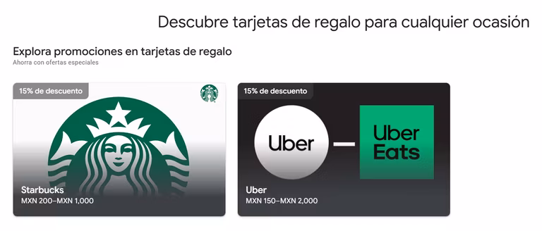 Google Play: 15% de descuento en tarjetas Uber y Starbucks, a partir de 500 pesos