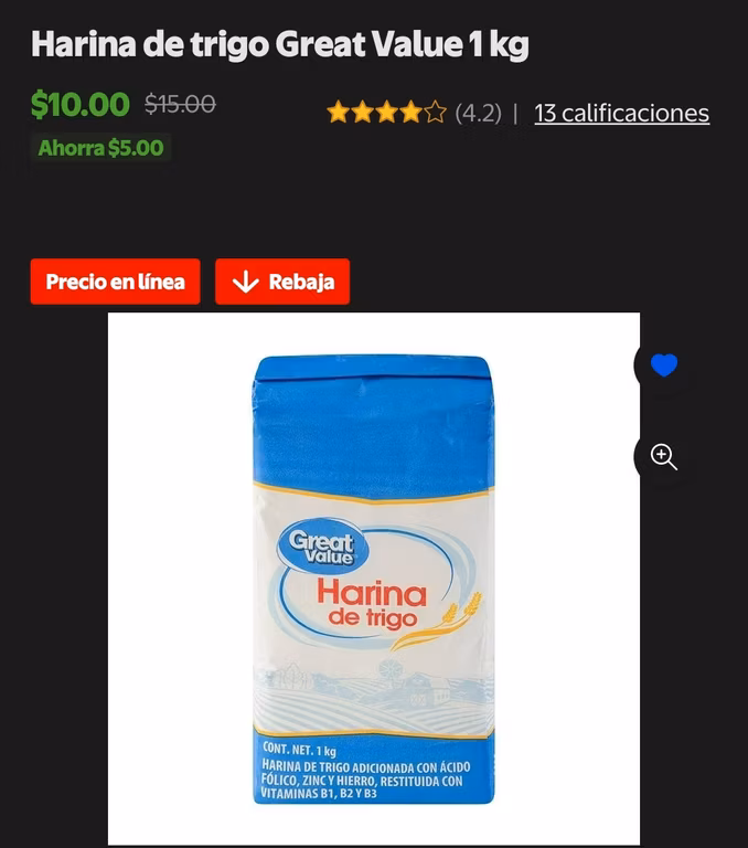 Harina de trigo en Walmart 10 pesitos