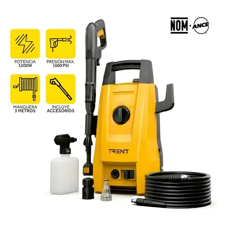 Hidrolavadora Electrica Portátil 1600 Psi 1200w Alta Presion Amarillo 60hz Para Lavar Carros