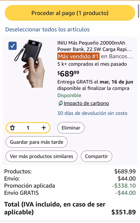 INIU Más Pequeño 20000mAh Power Bank, 22.5W Precio al momento de pagar