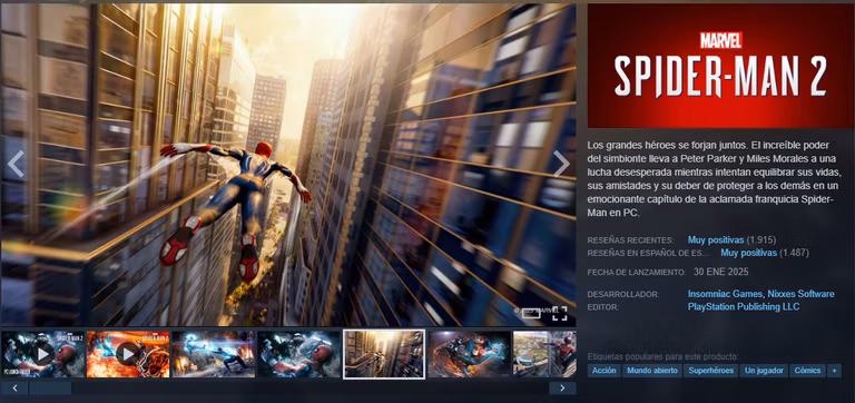 Juegos de Spider-Man en oferta en Steam (Precio publicado de Spider-Man 2)