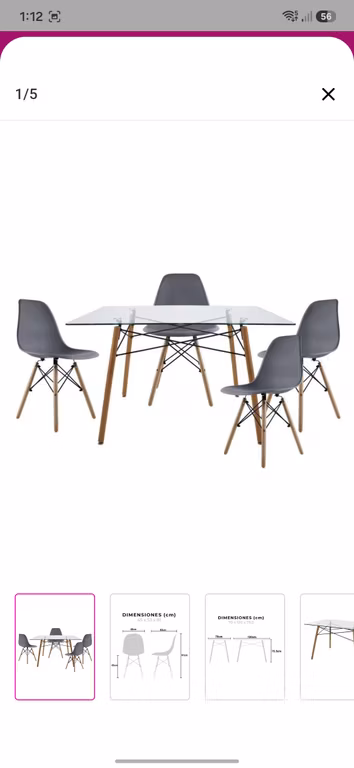 Liverpool: Comedor Eames para 4 personas, mesa de cristal