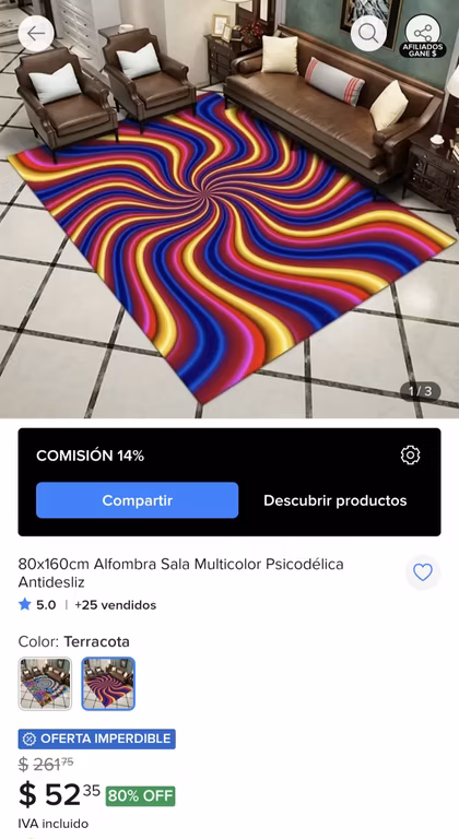 Mercado Libre: 80x160cm Alfombra Sala Multicolor Psicodélica Antidesliz