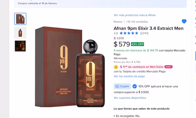 Mercado Libre: Afnan 9pm Elixir 3.4 Extraict Men