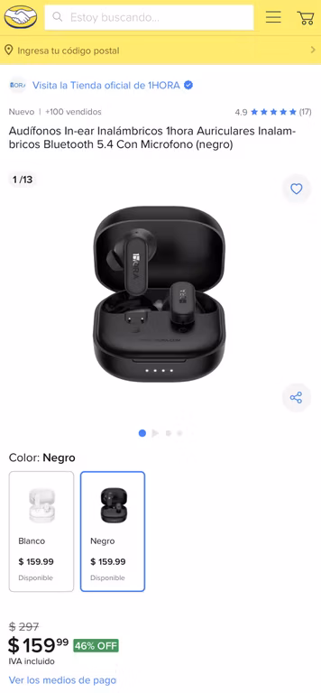Mercado Libre: Audífonos In-ear Inalámbricos 1hora Bluetooth 5.4 Con Microfono (negro)