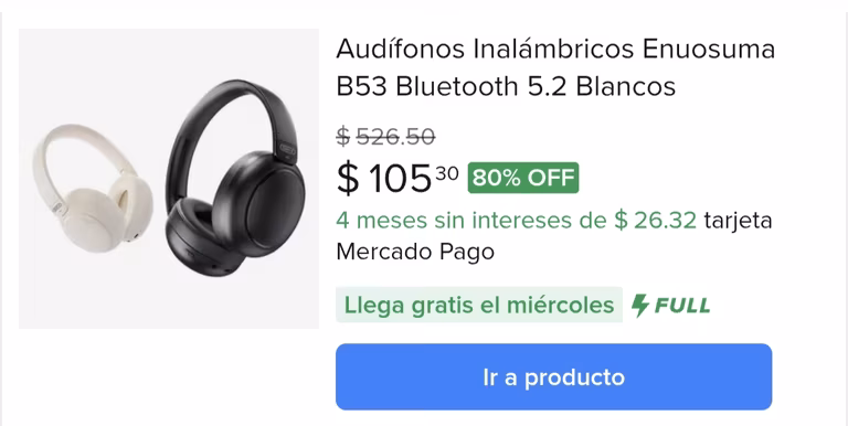 Mercado Libre: Audífonos Inalámbricos Enuosuma B53 Bluetooth 5.2 Blancos