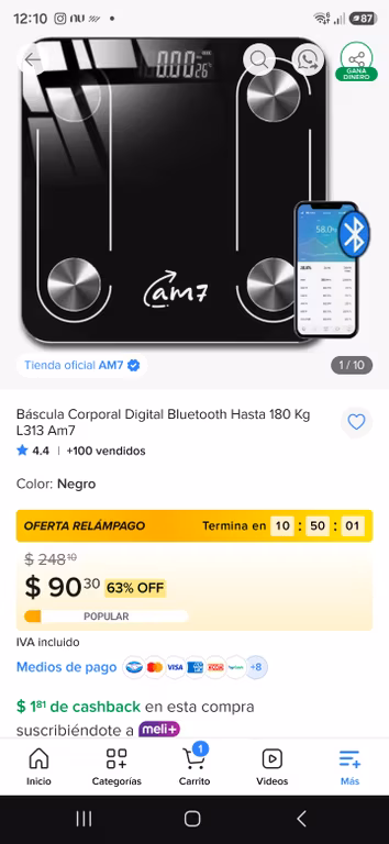 Mercado Libre: Bascula corporal muy económica