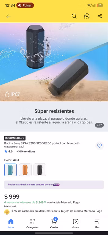 Mercado libre: bocina portátil Sony xrs xe 200