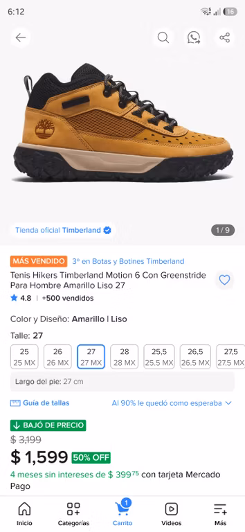 Mercado Libre: Botas timberland motion 6( solo números 7, 6.5 9.5)
