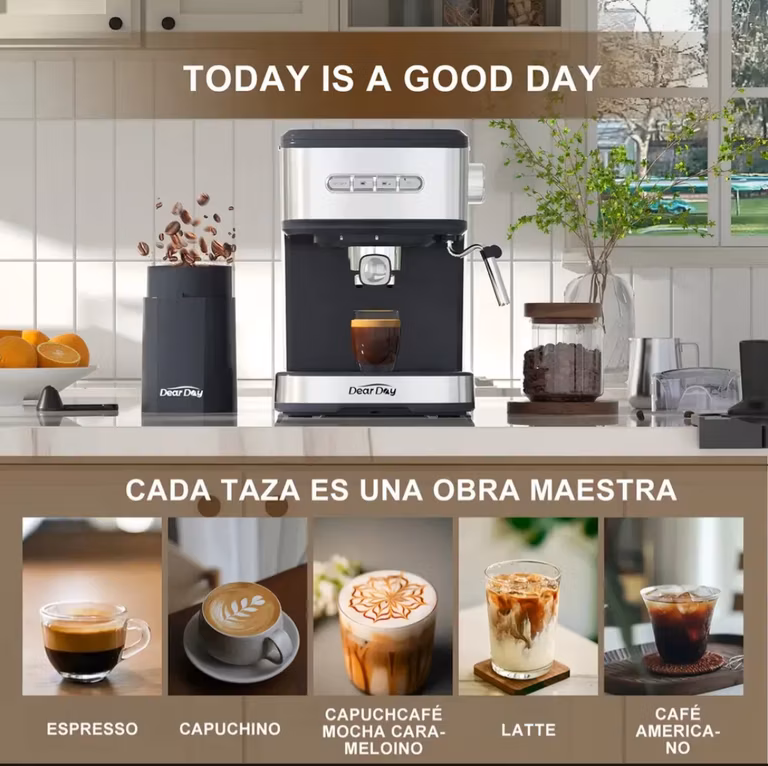 MERCADO LIBRE: CAFETERA ESPRESSO DEAR DAY SEMIAUTOMÁTICA CON MOLINO Y VAPORIZADOR PARA CAFÉ EN GRANO O CÁPSULAS