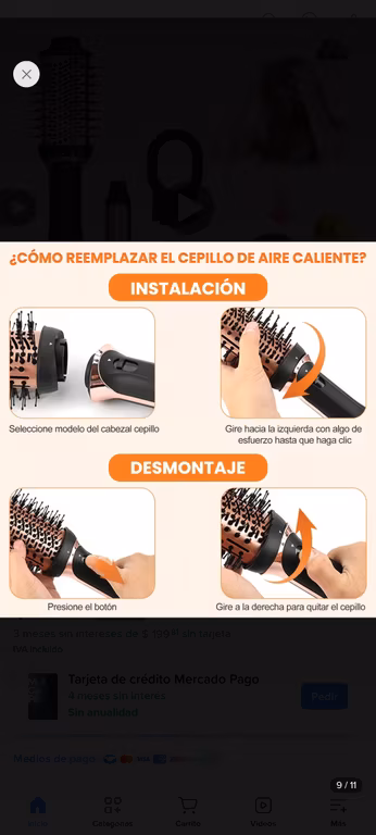 Mercado Libre: Cepillo de aire caliente y Set modelador
