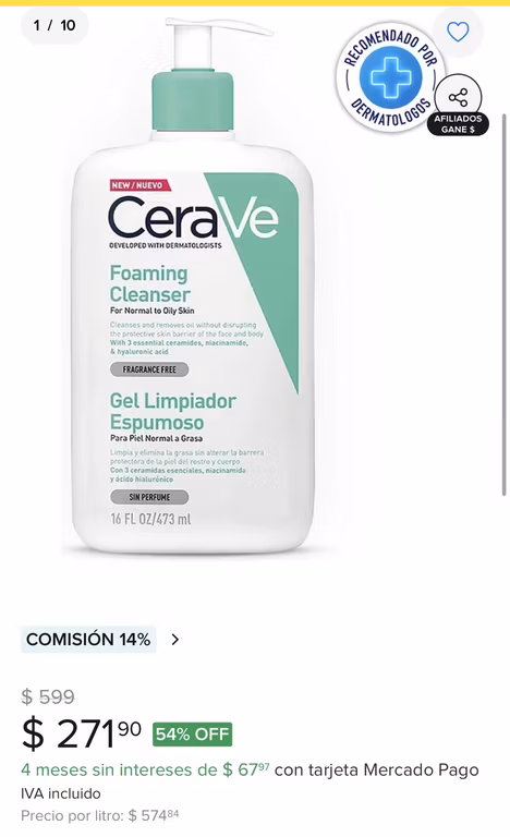 Mercado Libre: CeraVe Gel Limpiador Espumoso facial para Piel Mixta a Grasa 473 ml