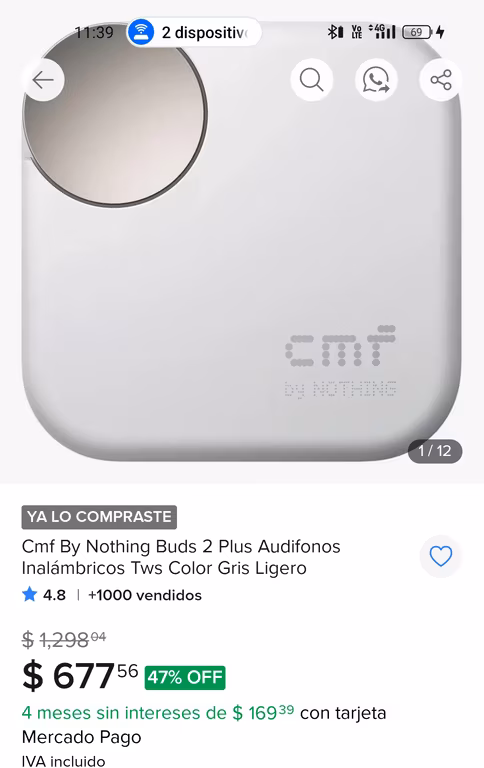 Mercado Libre: Cmf By Nothing Buds 2 Plus Audifonos Inalámbricos Tws Color Gris Ligero