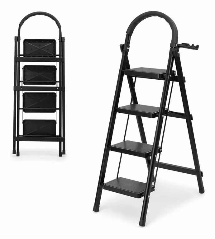 Mercado Libre: Escalera Acero Tijera Tubular 4 Peldaños Plegable Portátil Negro