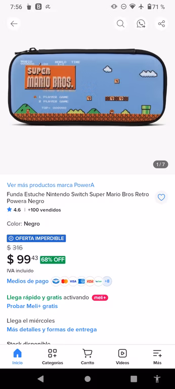 Mercado Libre: Funda Estuche Nintendo Switch Super Mario Bros Retro Powera Negro
