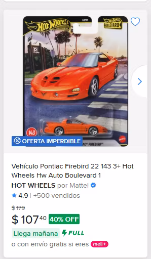Mercado Libre: Hot wheels Premium