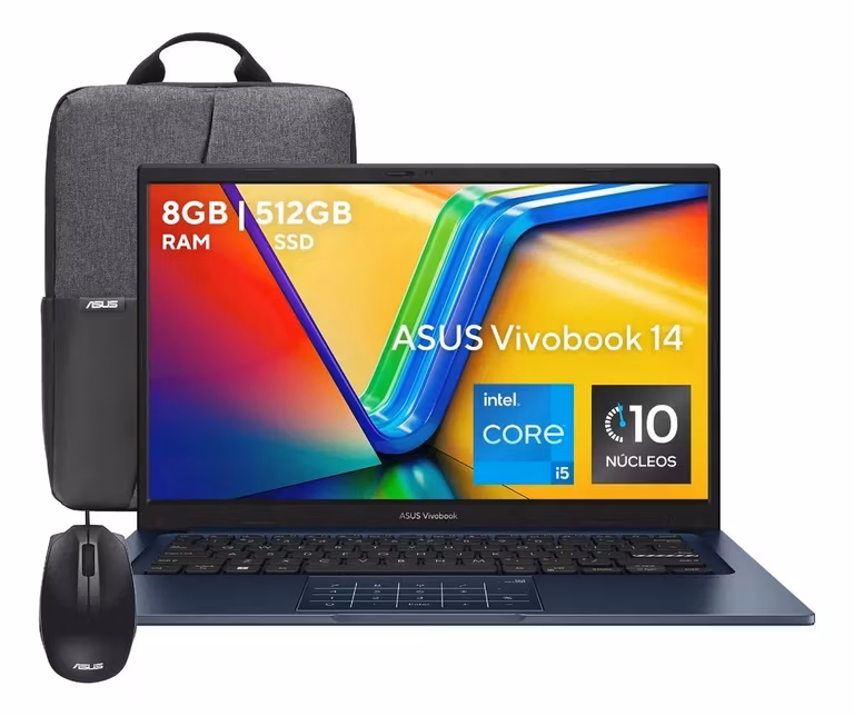 Mercado Libre: Laptop ASUS Vivobook X1404 14" FHD, Intel Core i5-13a gen, 8GB DDR4 512GB SSD + Mochila + Mouse