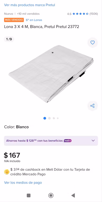 Mercado Libre: Lona 3 X 4 M, Blanca, Pretul