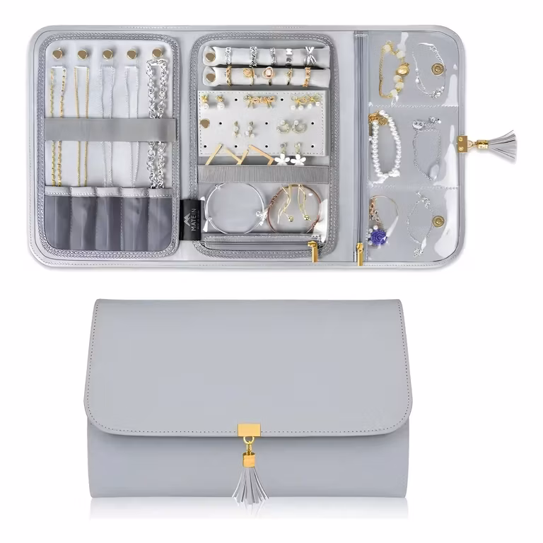 Mercado Libre: Matein 6028 Bolsa Organizadora De Joyas Alhajero Práctico Para Pulseras Collares Y Aretes Color Gris Para Joyeria
