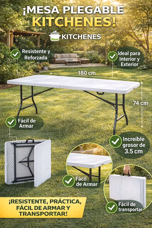 Mercado Libre: Mesa plegable de 180 cm, la que es mejor calidad en descuento