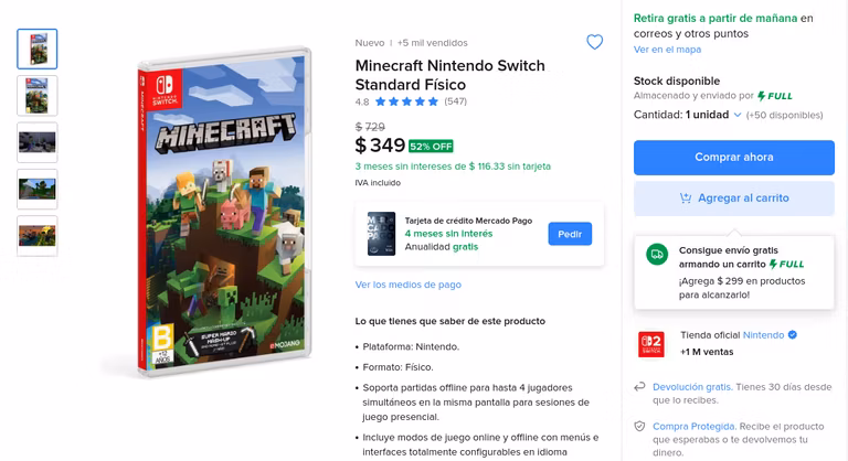 Mercado Libre: MInecraft - Nintendo Switch