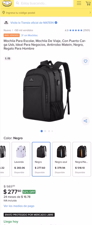 Mercado Libre: Mochila Para Escolar, Mochila De Viaje, Con Puerto Carga Usb, Ideal Para Negocios, Antirrobo Matein, Negro