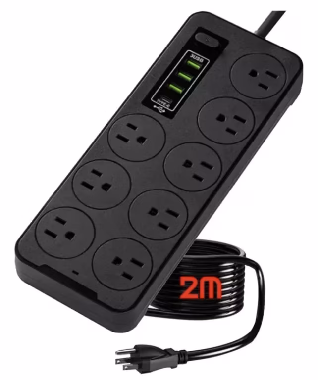 MERCADO LIBRE: Multicontactos 12 en 1 8 Tomas 3 USB 1 Tipo-C - Negro 12 - 2 m