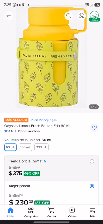 Mercado Libre: Odyssey Limoni Fresh EDP