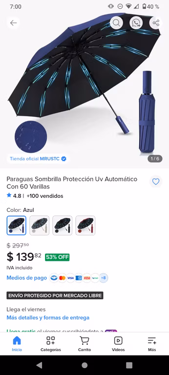 Mercado Libre: Paraguas sombrilla 60 varillas protección uv