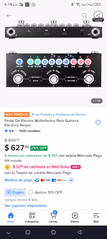 Mercado Libre: Pedalera multiefectos
