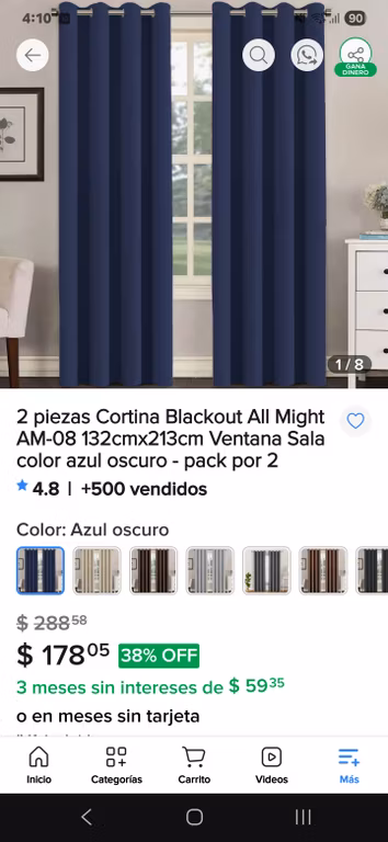 Mercado Libre: 2 piezas Cortina Blackout All Might AM-08 132cmx213cm Ventana Sala color azul oscuro - pack por 2