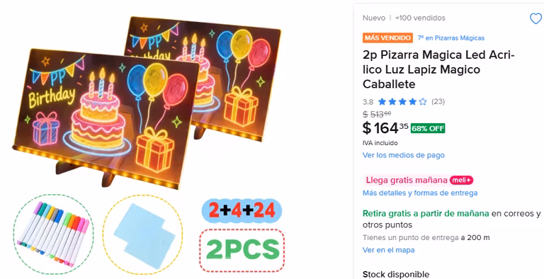 Mercado Libre - 2 piezas de Pizarra Magica Led Acrilico Luz Lapiz Magico 30cm X 20cm