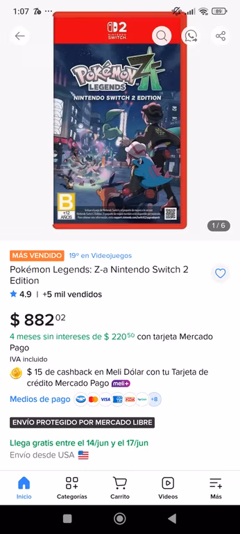 Mercado Libre: Pokémon Legends Z-A para nintendo Switch 2